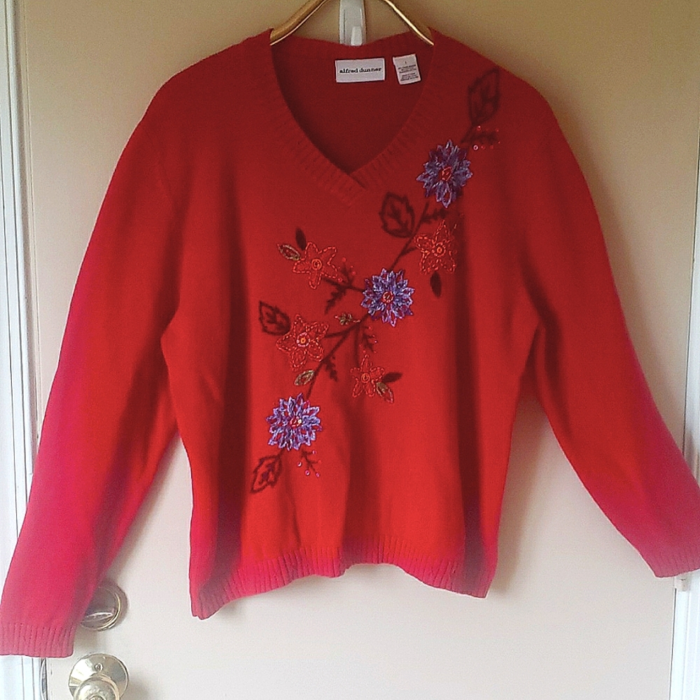 Alfred Dunner Red Ramie/Cotton Sweater, Large